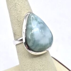 Blue Larimar Gemstone Ring Size 7 Sterling Silver 925 Teardrop Handmade NWOT